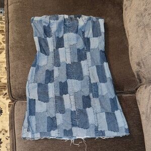 Patchwork Denim Strapless mini dress juniors XS